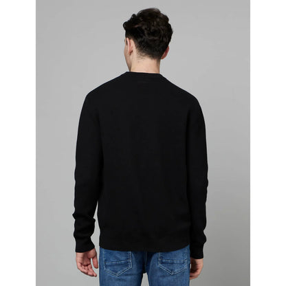 Black Solid Cotton-Poly-Blend Sweater