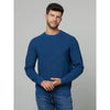 Celio* Solid Regular Fit Cotton-Poly-Blend Blue Sweater