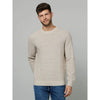 Celio* Textured Regular Fit Cotton-Poly-Blend Cream Sweater