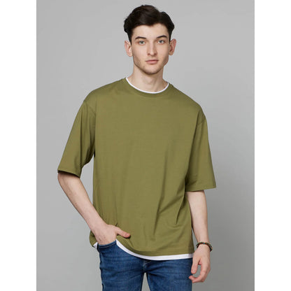 Celio* Solid Regular Fit Cotton Green T-Shirt