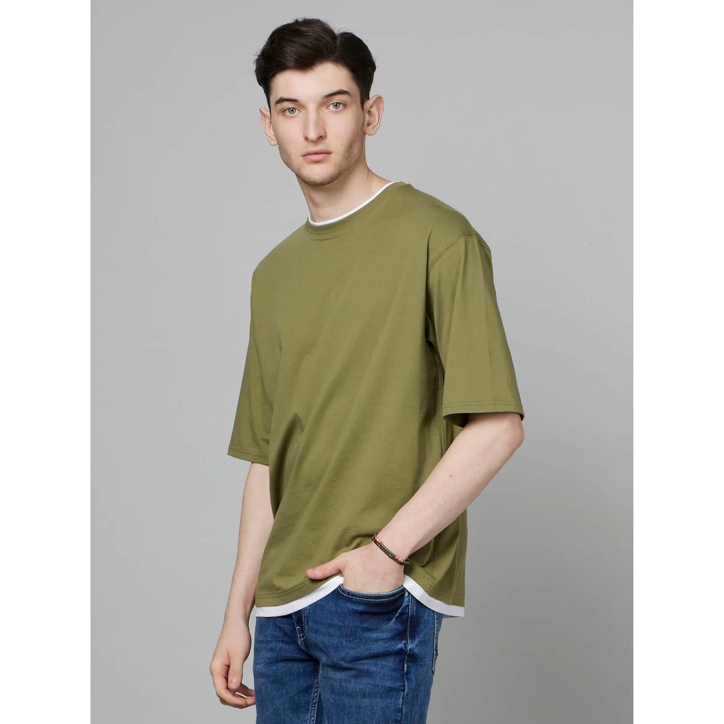 Khaki Solid Cotton T-shirt