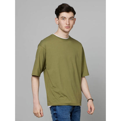 Celio* Solid Regular Fit Cotton Green T-Shirt