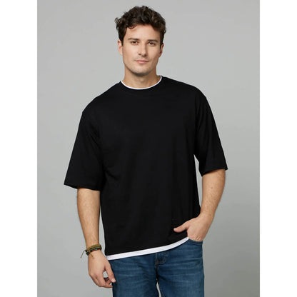 Black Solid Cotton T-shirt