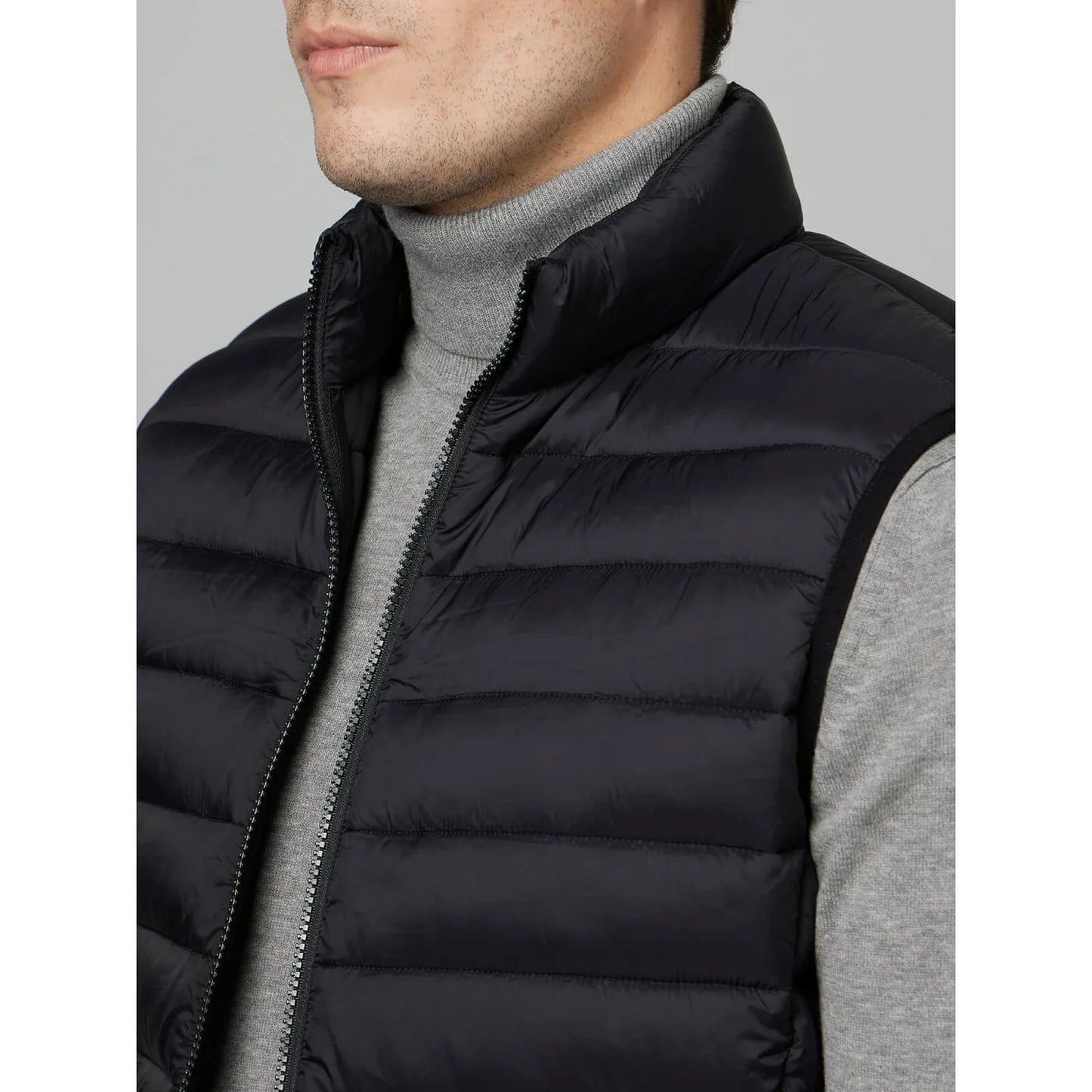 Black Solid Poly-Blend Jacket