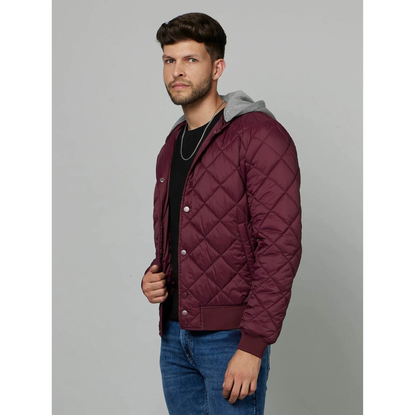 Maroon Hooded Polyester Jacket