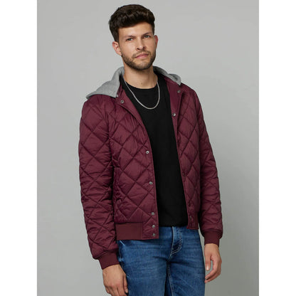 Maroon Hooded Polyester Jacket