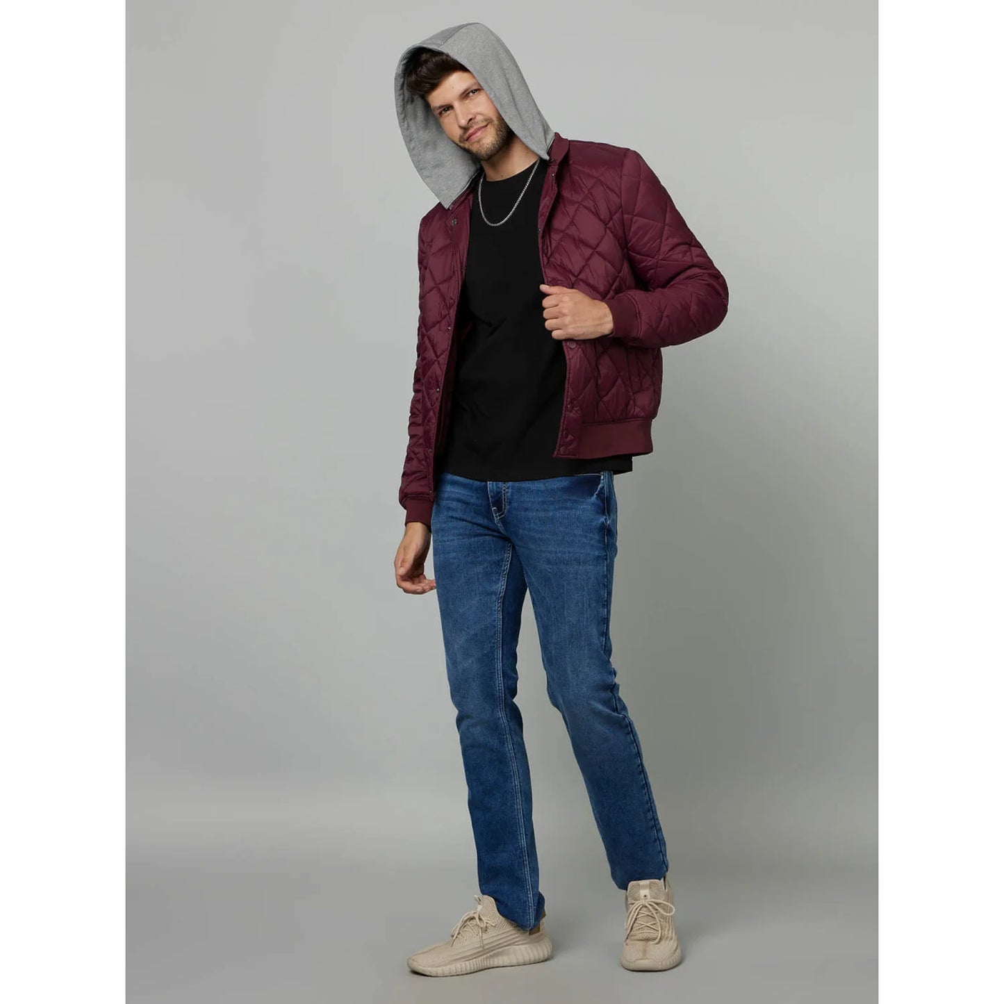 Maroon Hooded Polyester Jacket