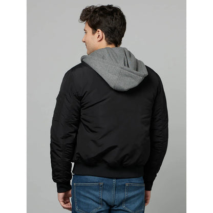 Black Solid Hooded Jacket