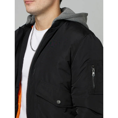 Black Solid Hooded Jacket