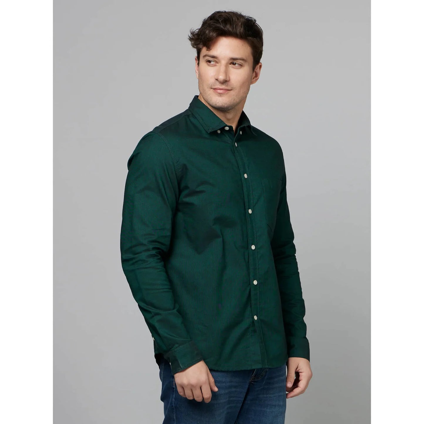 Green Solid Cotton Shirt