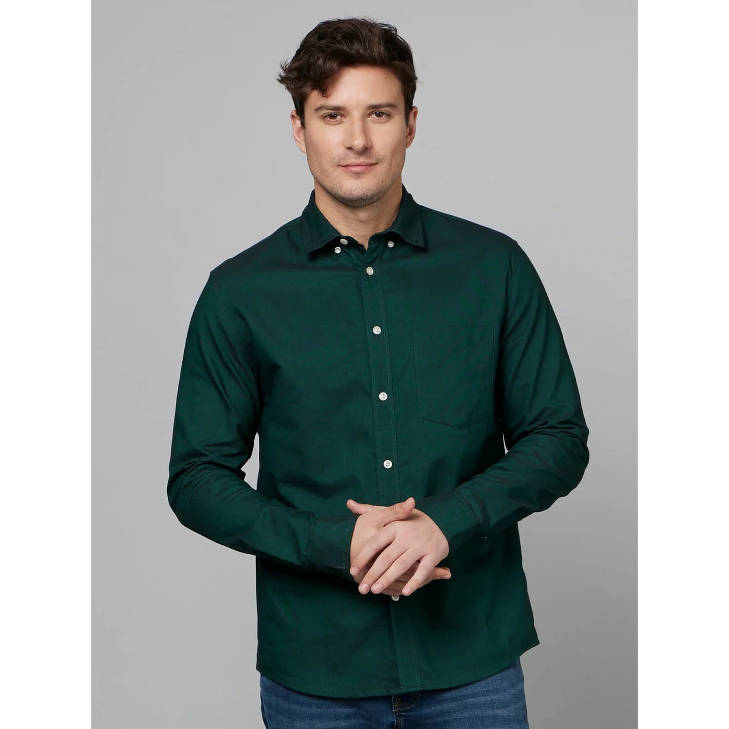 Green Solid Cotton Shirt