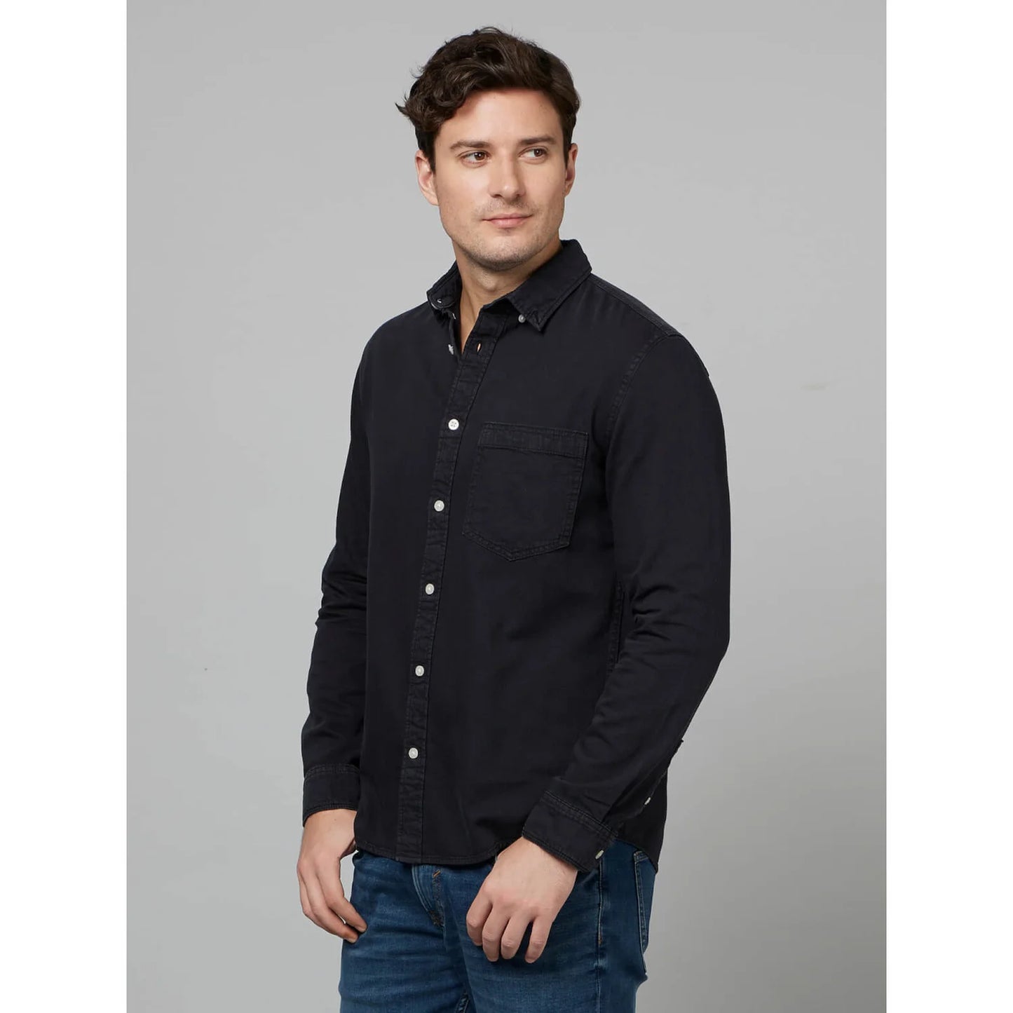 Black Solid Cotton Shirt