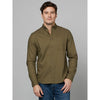 Celio* Solid Regular Fit Cotton Olive Shirt