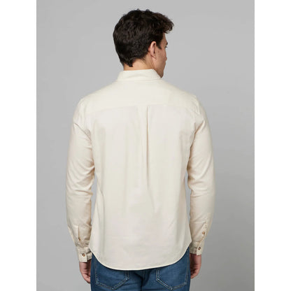 Beige Solid Cotton Shirt