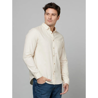 Beige Solid Cotton Shirt