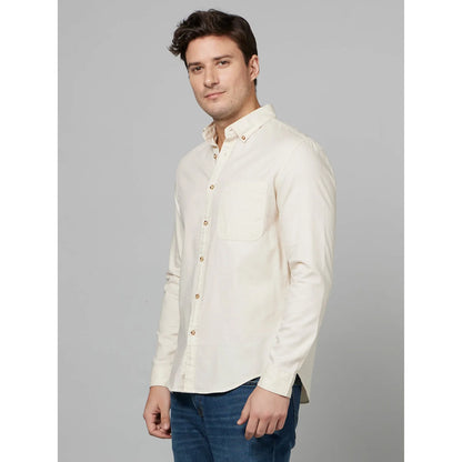 Beige Solid Cotton Shirt