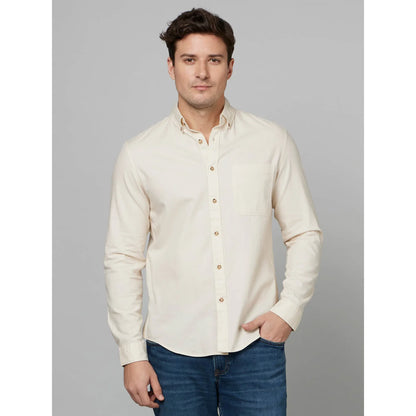 Beige Solid Cotton Shirt