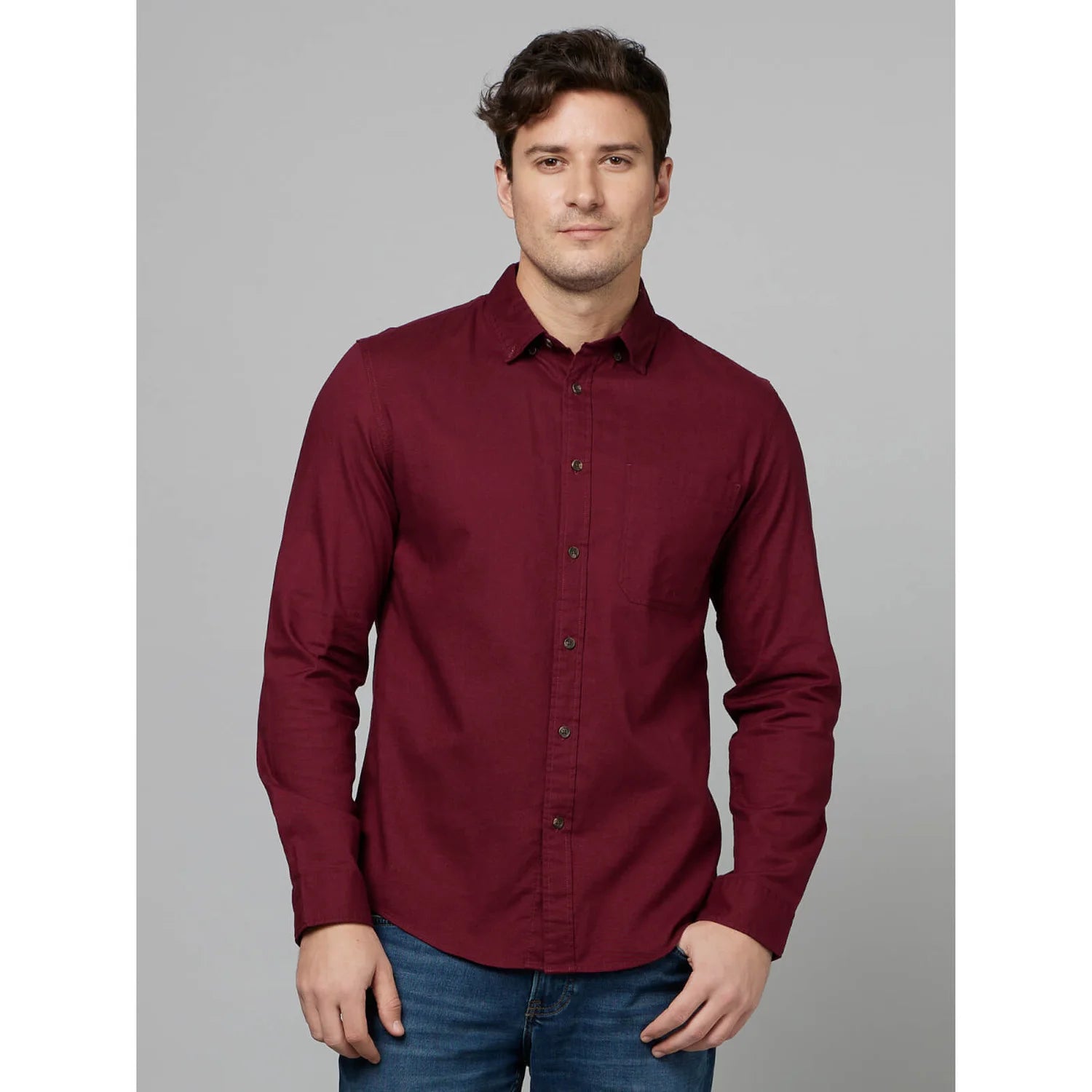 Maroon Solid Cotton Shirt