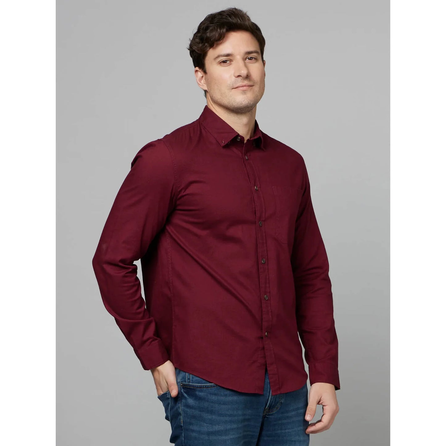 Maroon Solid Cotton Shirt