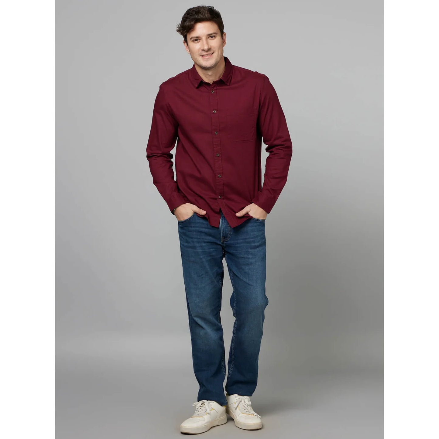 Maroon Solid Cotton Shirt