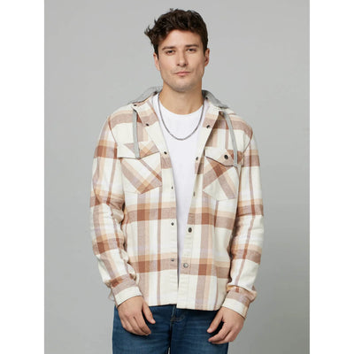Celio* Checked Regular Fit Cotton Beige Shirt