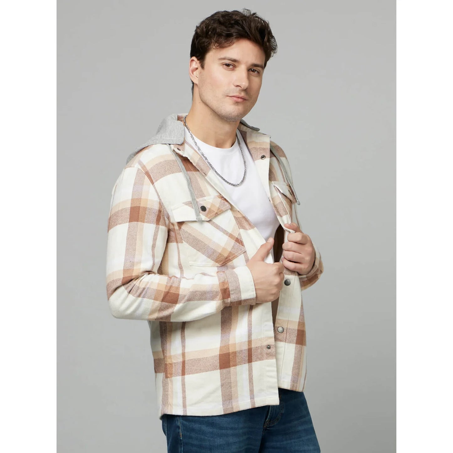 Beige Checks Cotton Shirt