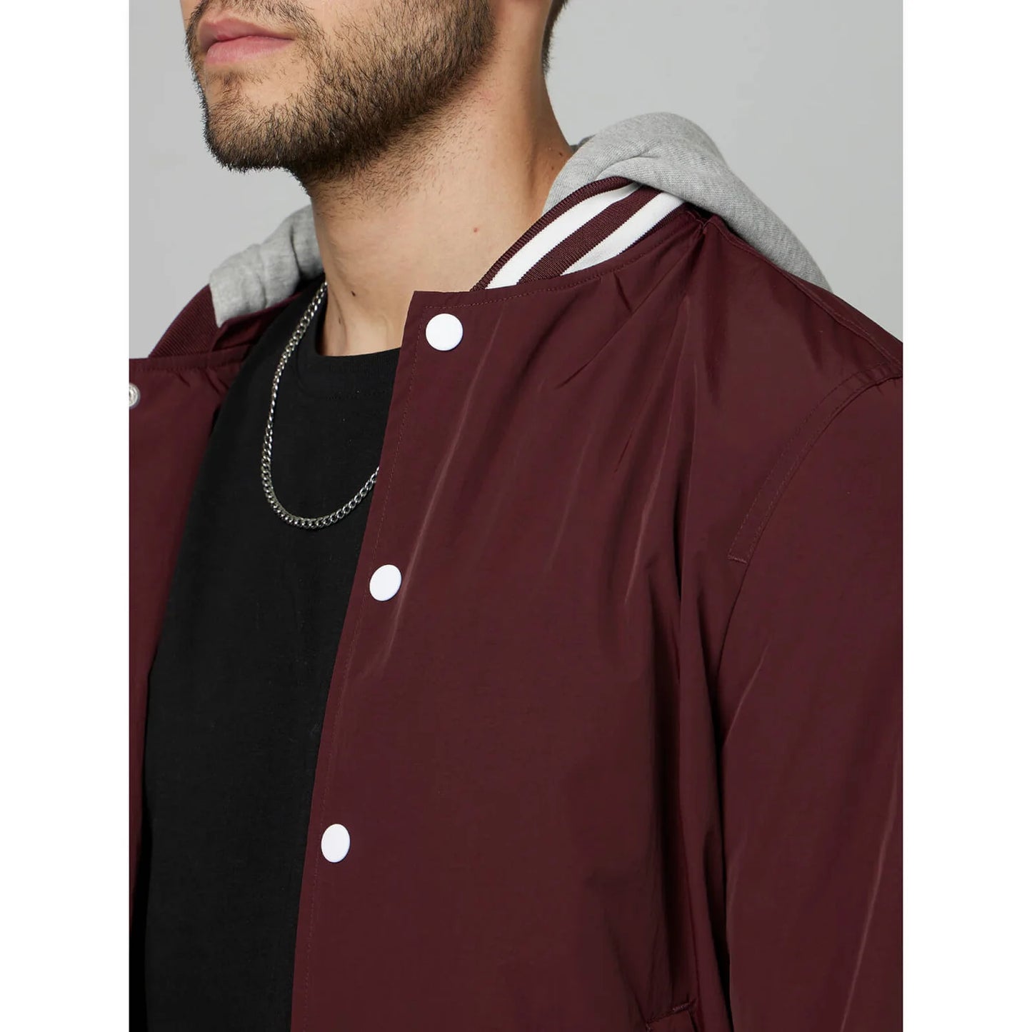 Maroon Solid Hooded Jacket