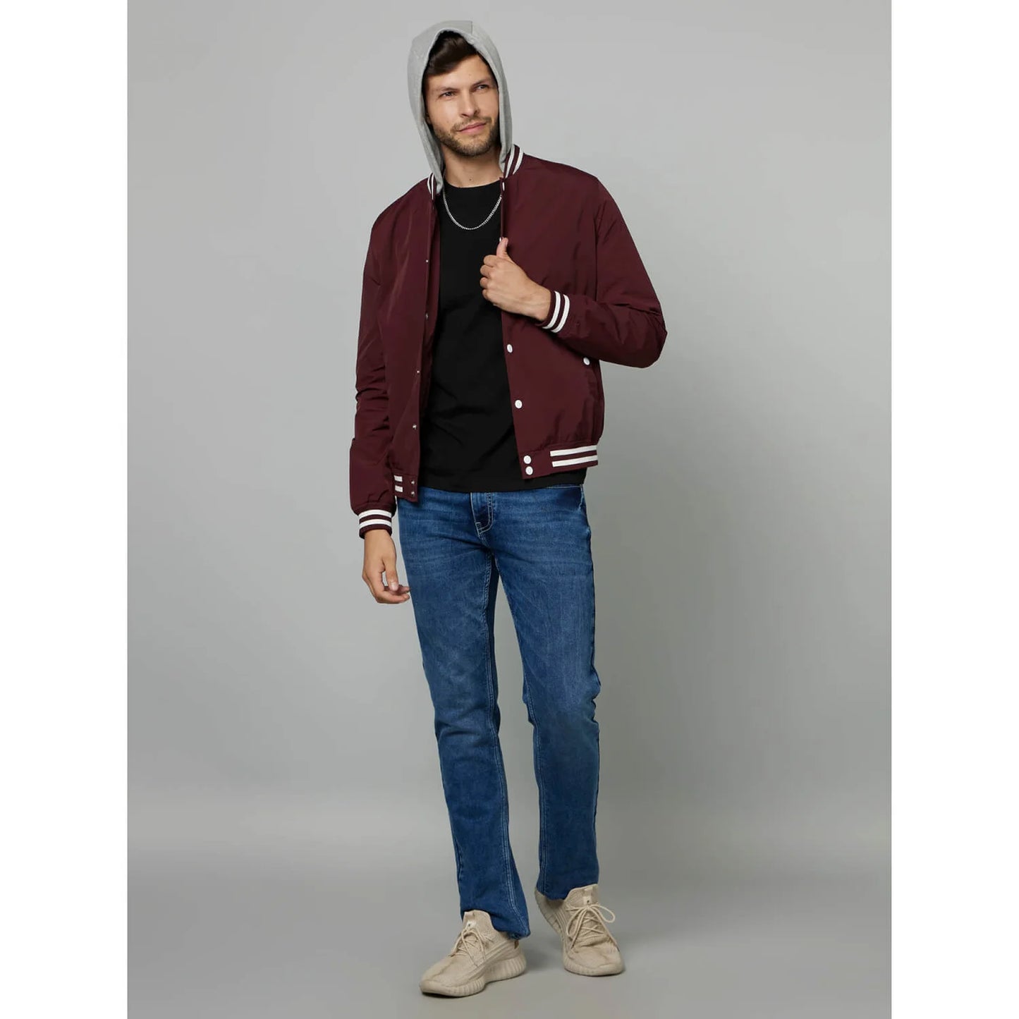 Maroon Solid Hooded Jacket