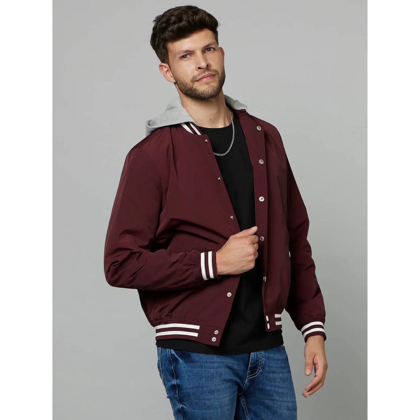 Maroon Solid Hooded Jacket