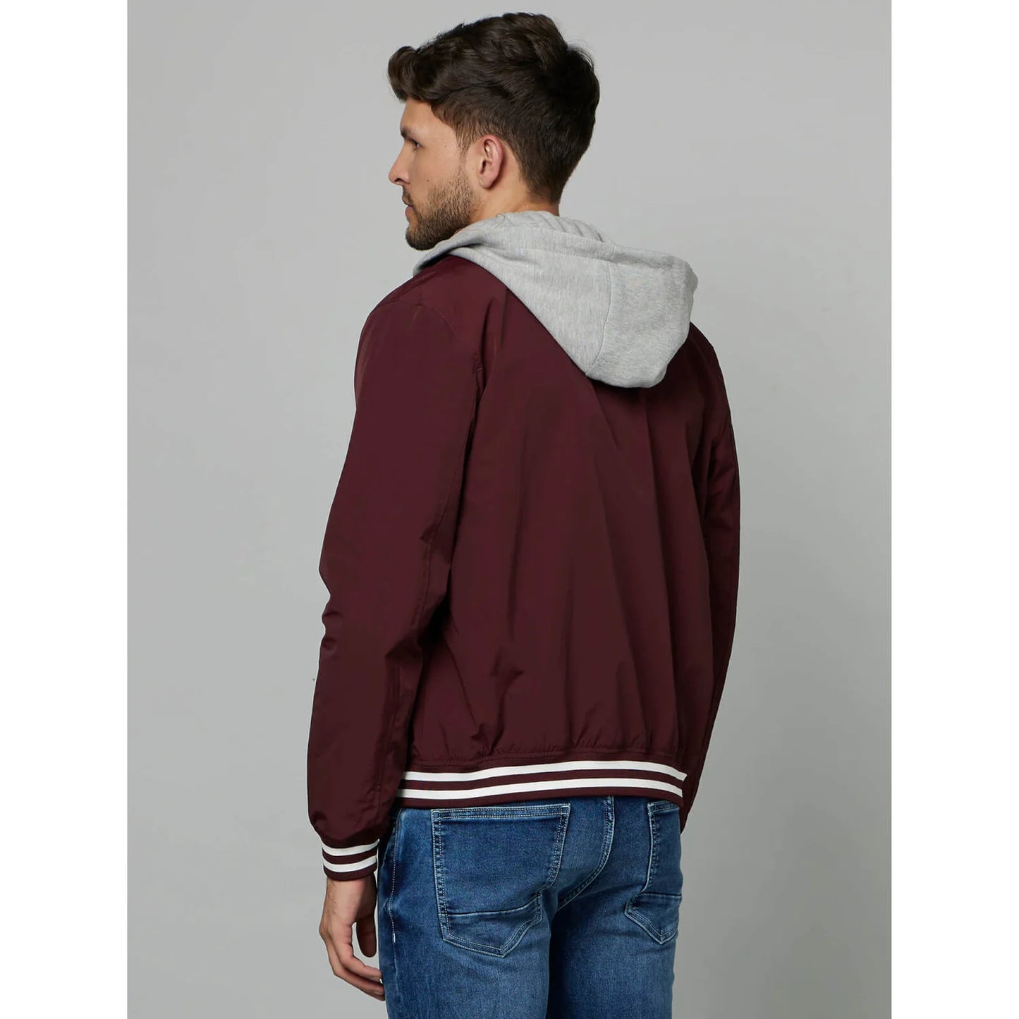 Maroon Solid Hooded Jacket