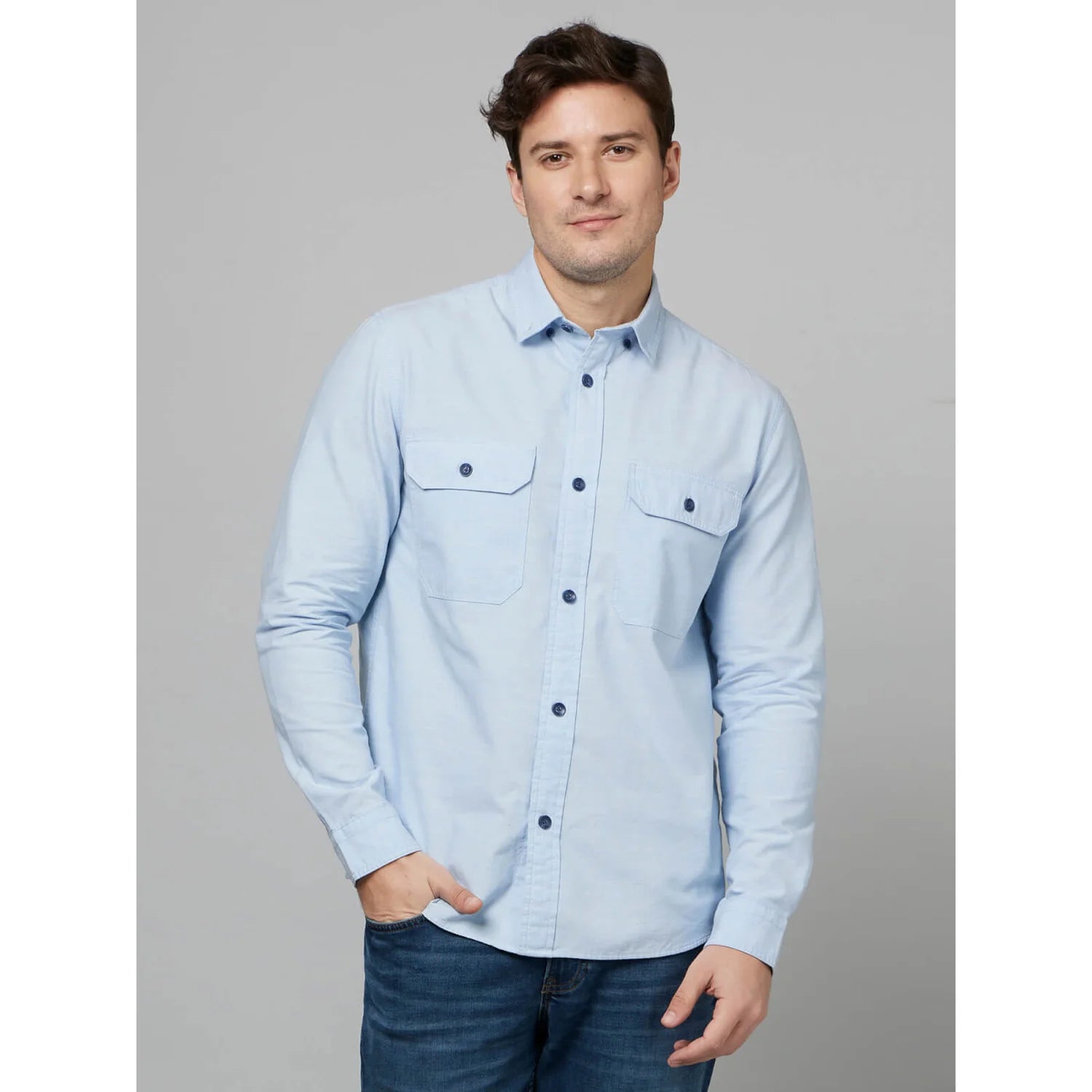 Cream Solid Cotton Shirt