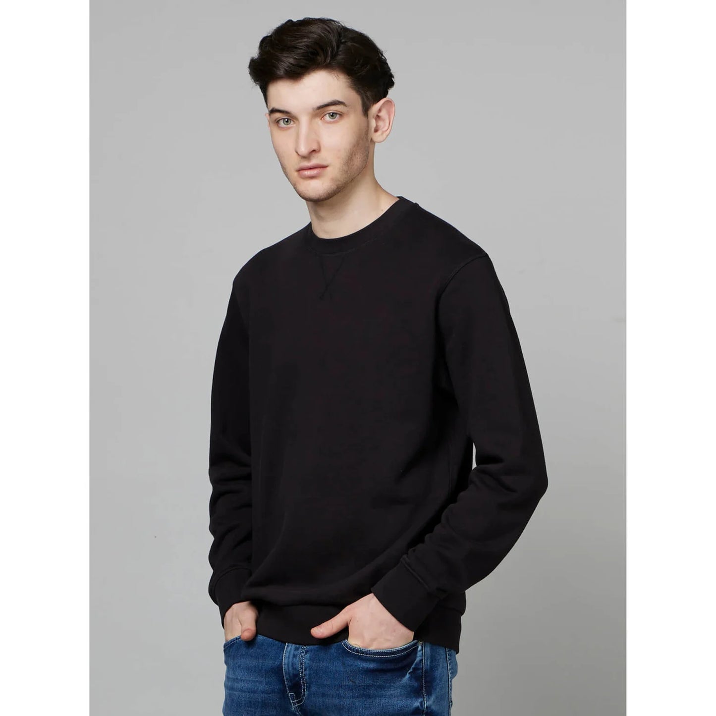 Black Solid Cotton Sweater