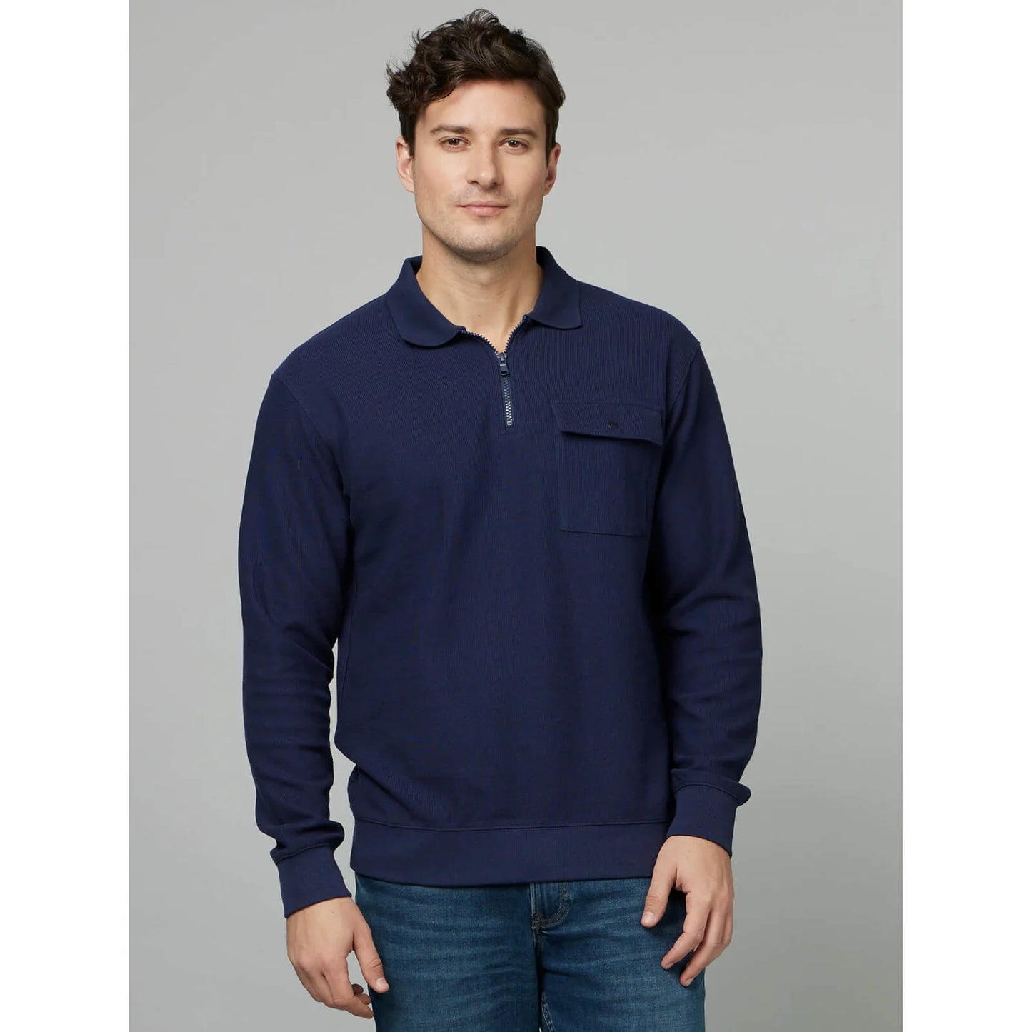 Navy Blue Solid Cotton Sweatshirt