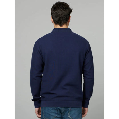 Navy Blue Solid Cotton Sweatshirt