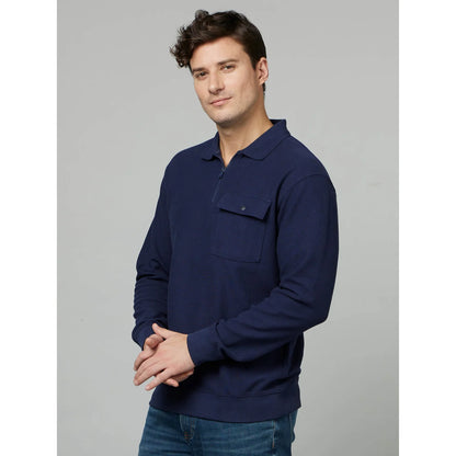 Navy Blue Solid Cotton Sweatshirt