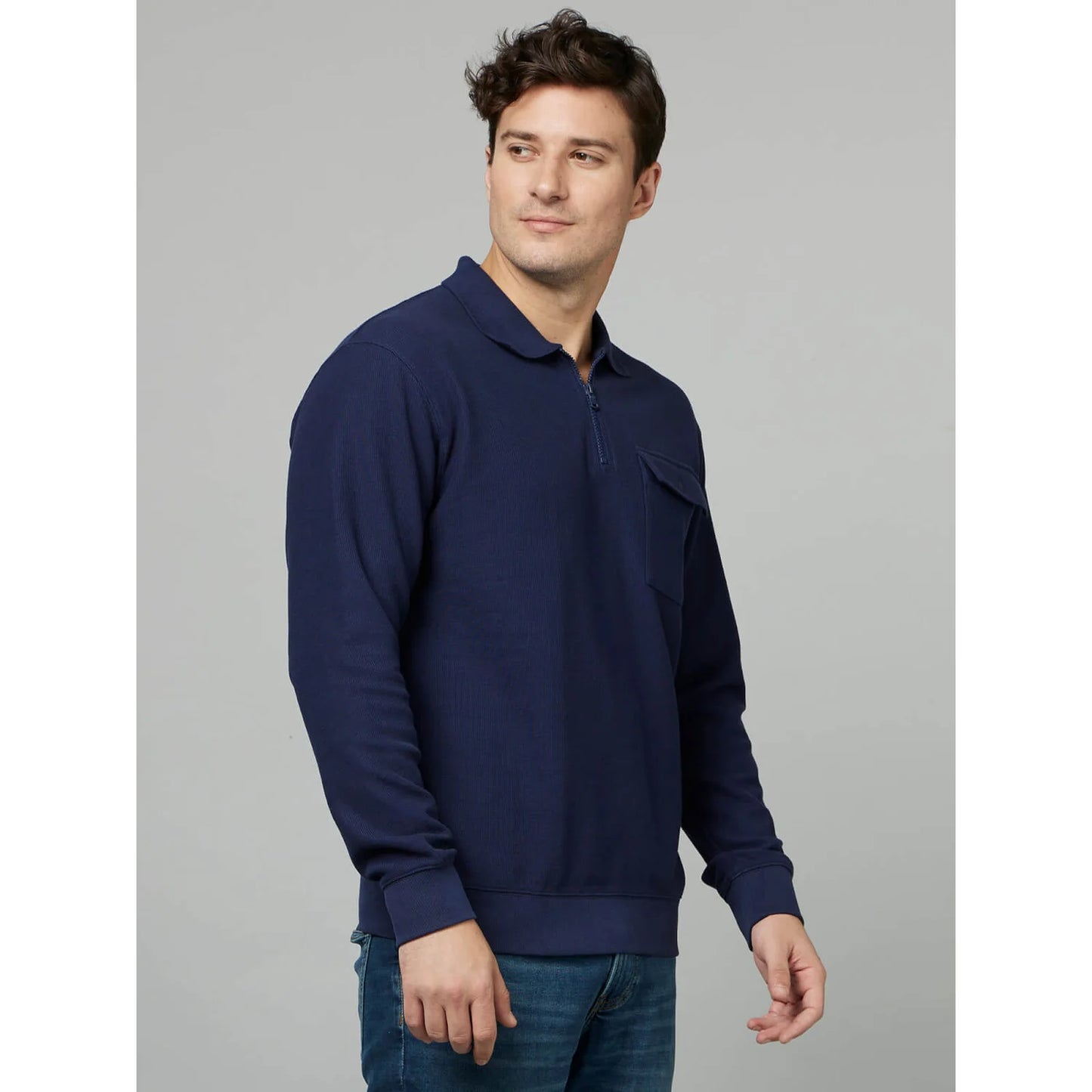 Navy Blue Solid Cotton Sweatshirt