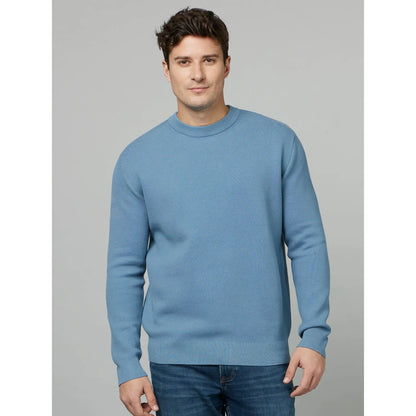 Blue Solid Cotton-Poly-Blend Sweater