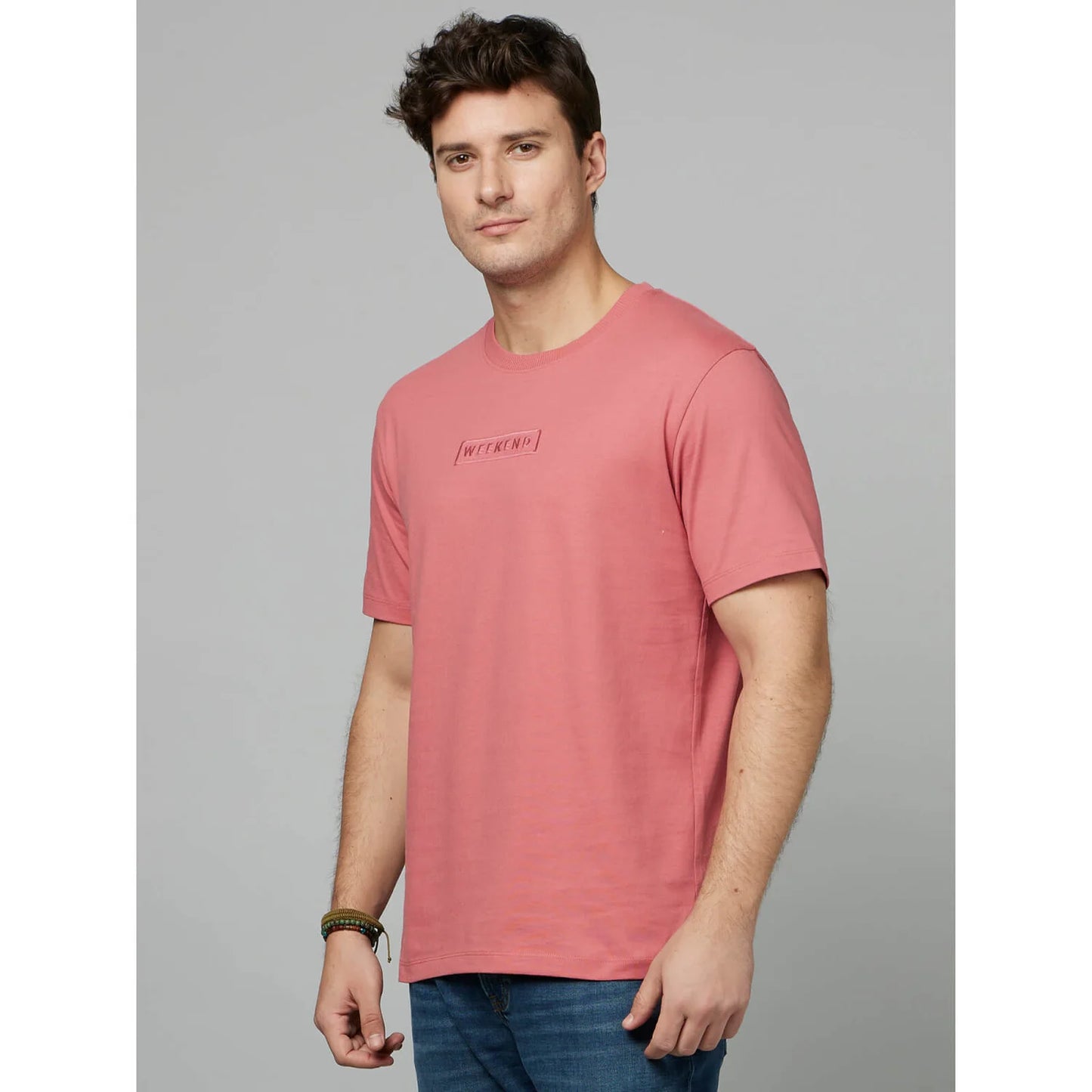 Cream Solid Cotton T-shirt