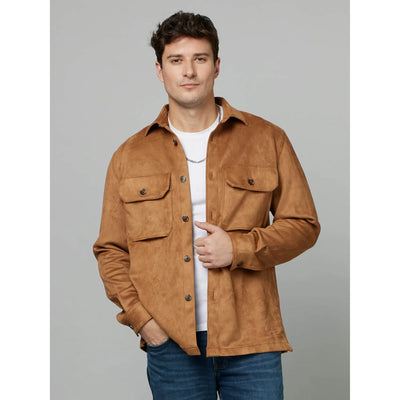 Celio* Solid Regular Fit Poly-Blend Brown Shirt