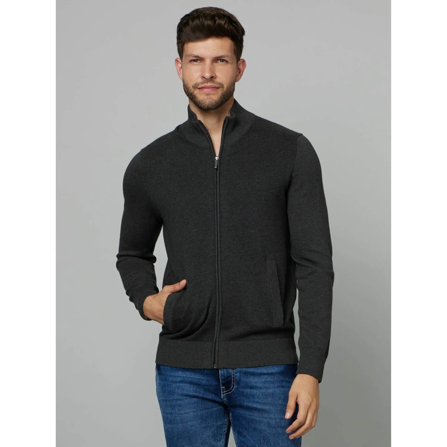 Black Solid Cotton Jacket