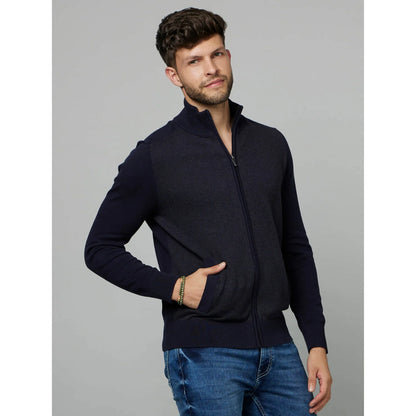 Navy Blue Solid Cotton Jacket