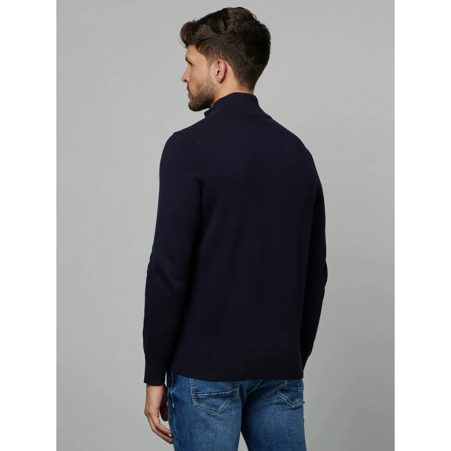 Navy Blue Solid Cotton Jacket