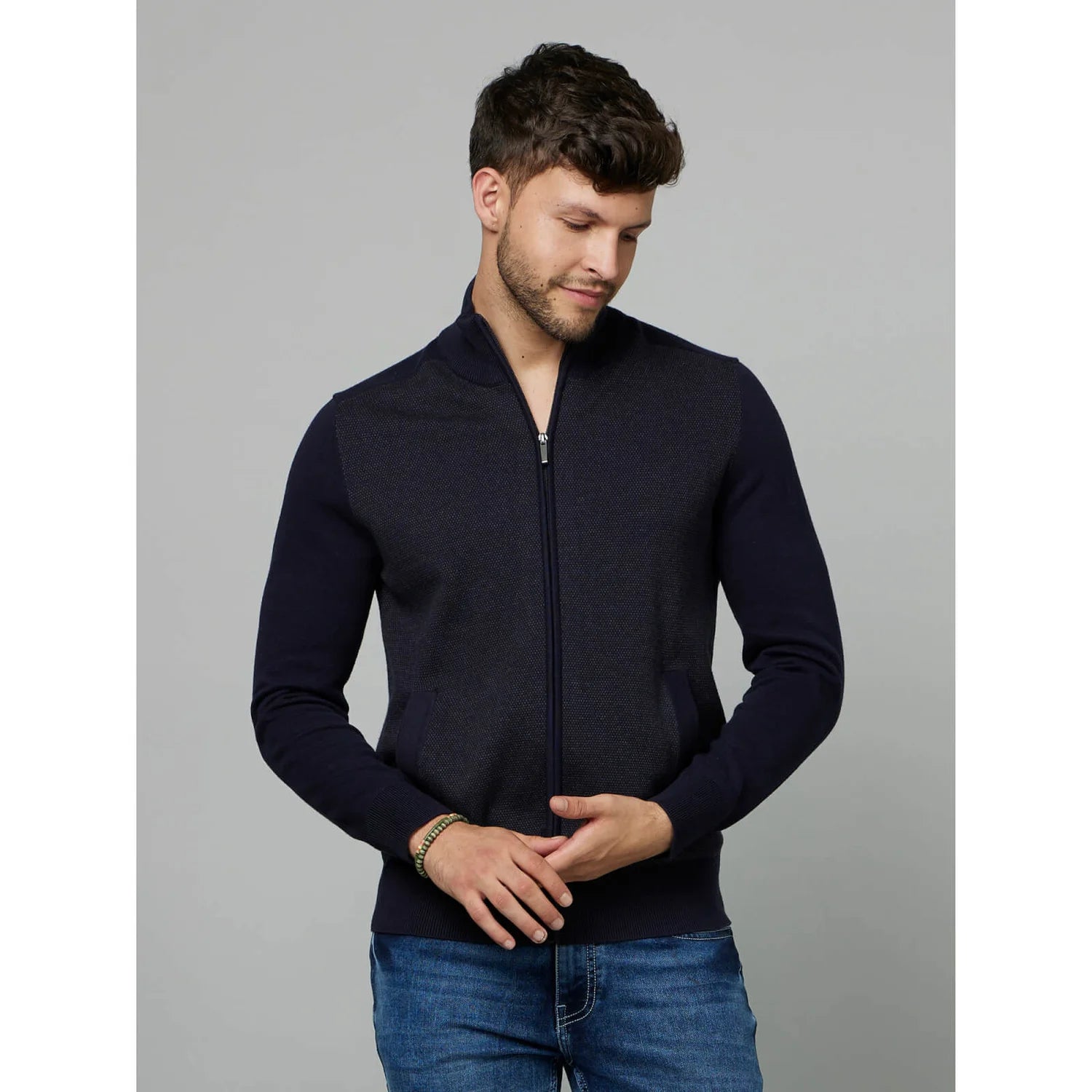 Navy Blue Solid Cotton Jacket