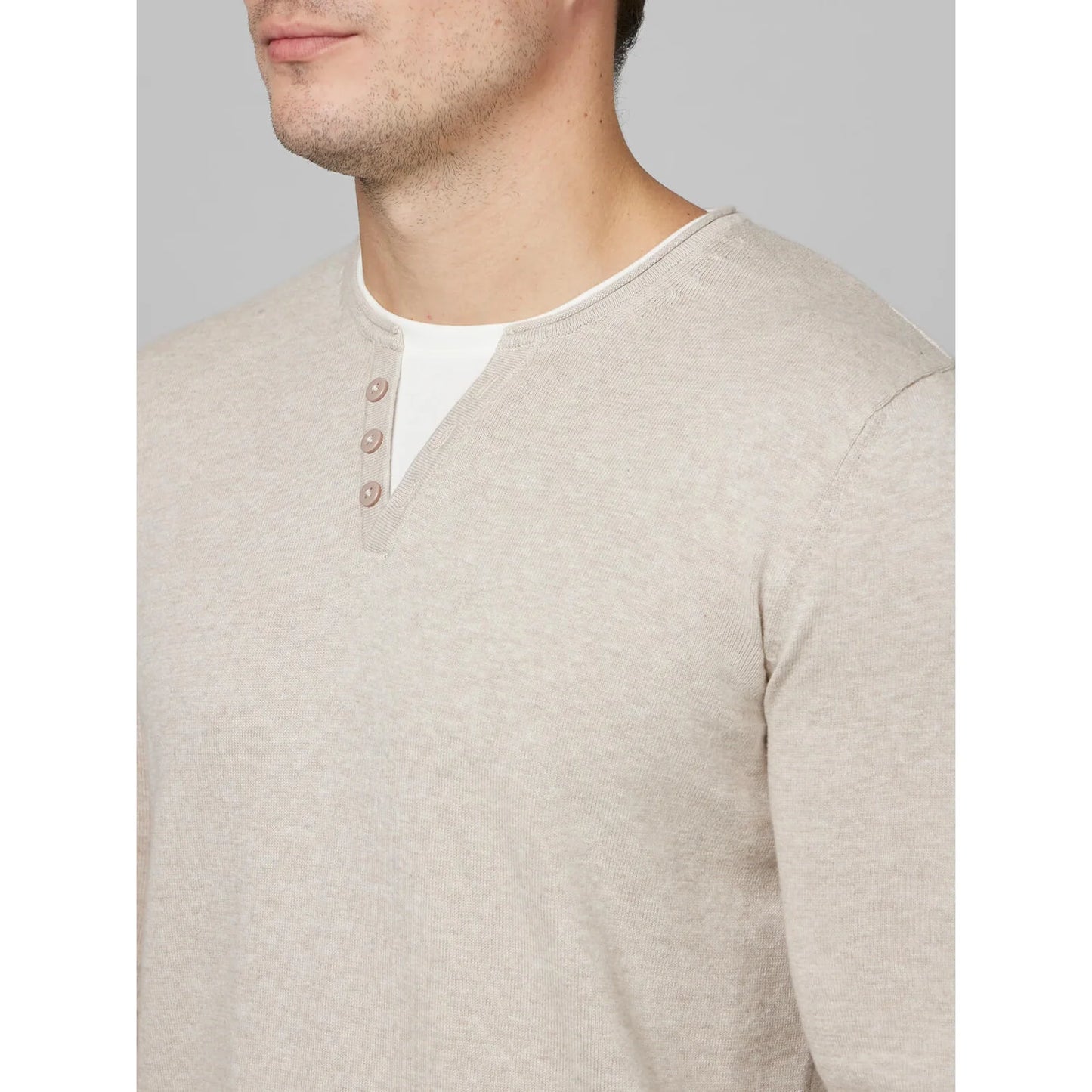 Beige Solid Cotton Sweater