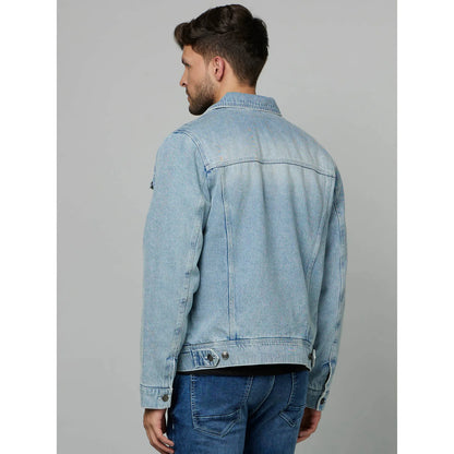 Light Blue Denim Solid Cotton Jacket