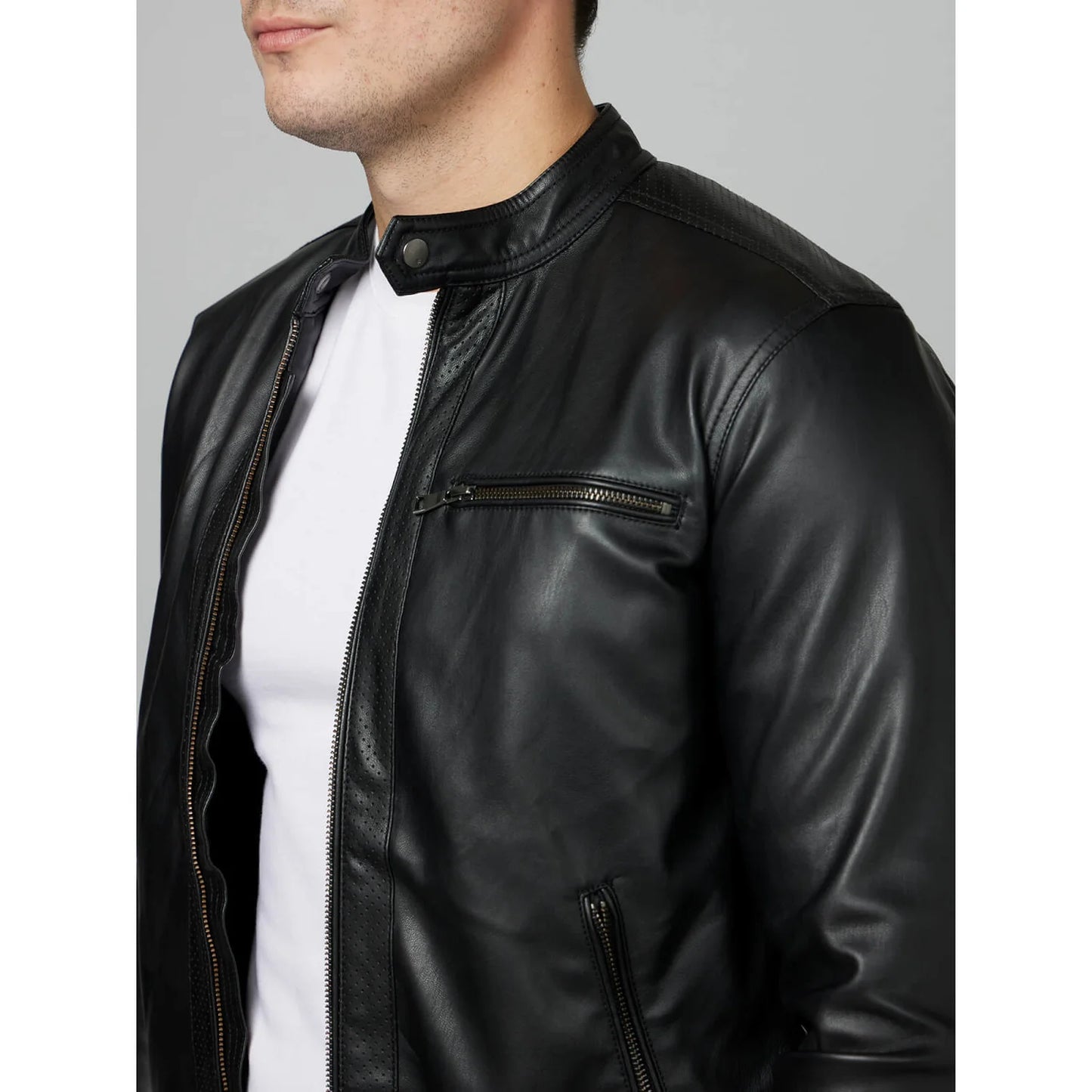 Black Solid Biker Jacket