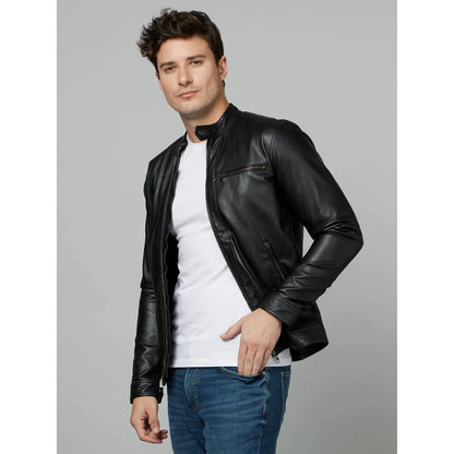 Black Solid Biker Jacket