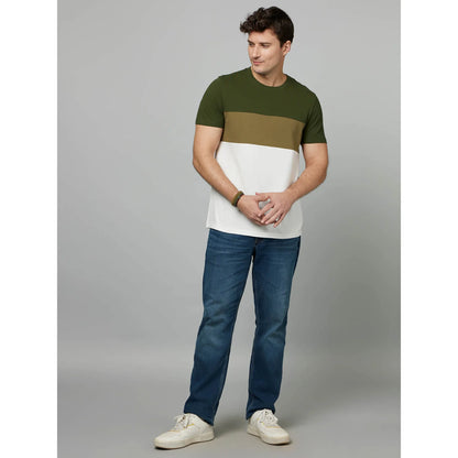 Kaki Colourblock Cotton T-shirt