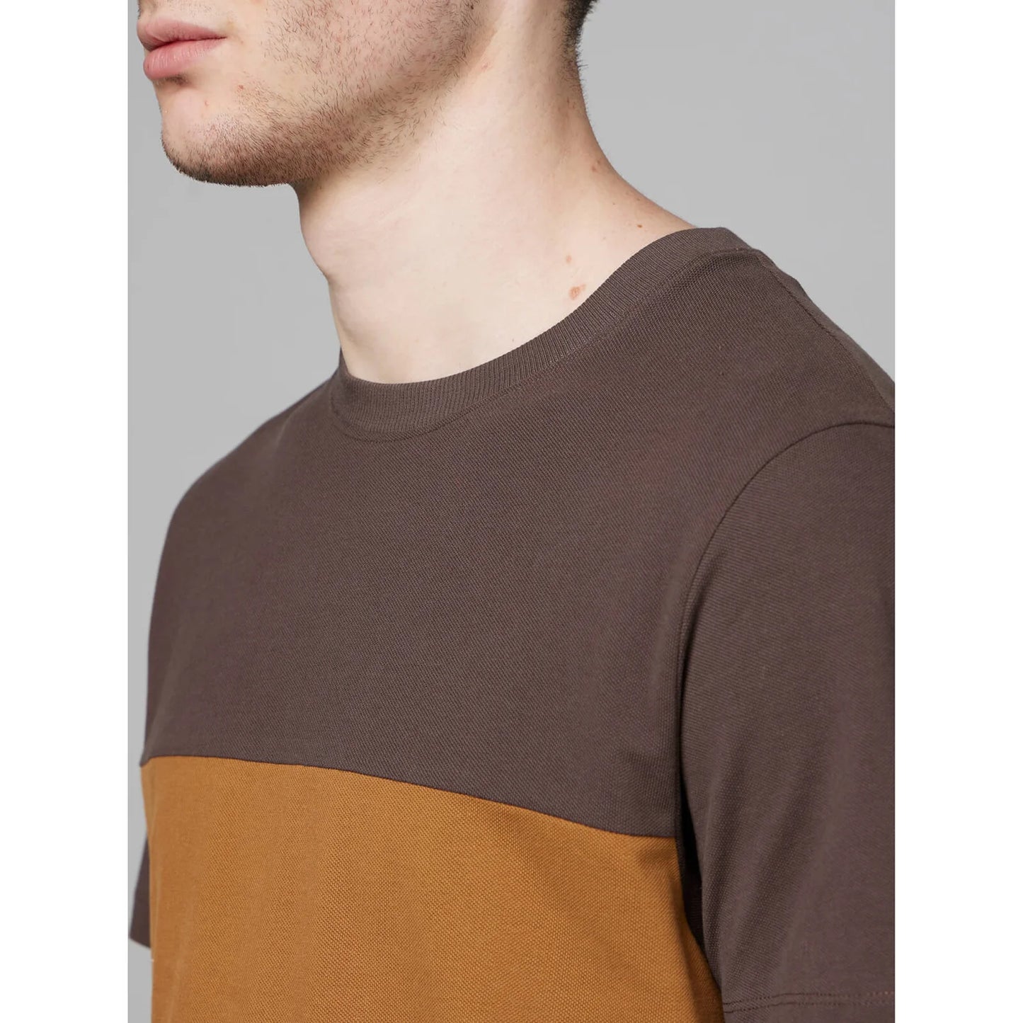 Brown Colourblock Cotton T-shirt