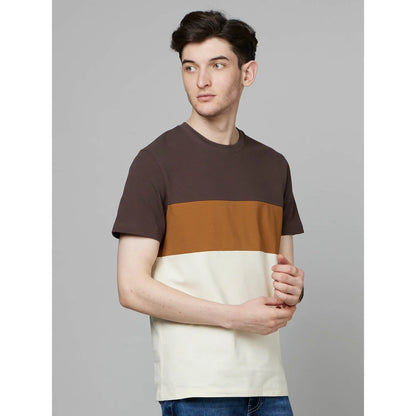 Brown Colourblock Cotton T-shirt